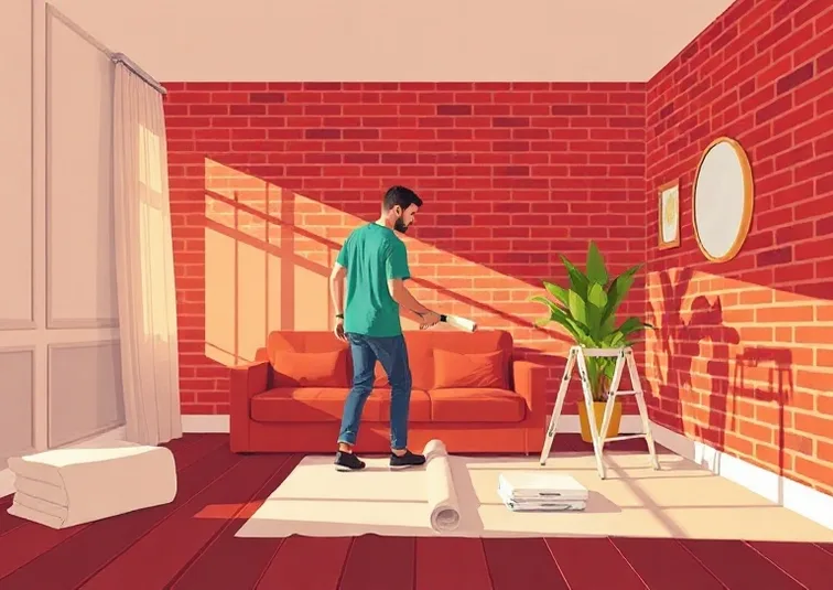 Peintre appliquant la peinture au rouleau sur un mur de salon